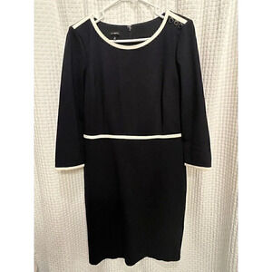 TALBOTS Navy/Cream Trim 3/4 Sleeve Dress Size 10